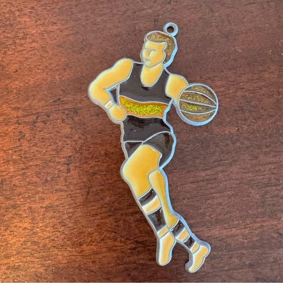 Vintage BASKETBALL PLAYER Purple Stained Glass Window Sun Catchers - Picture 1 of 5
